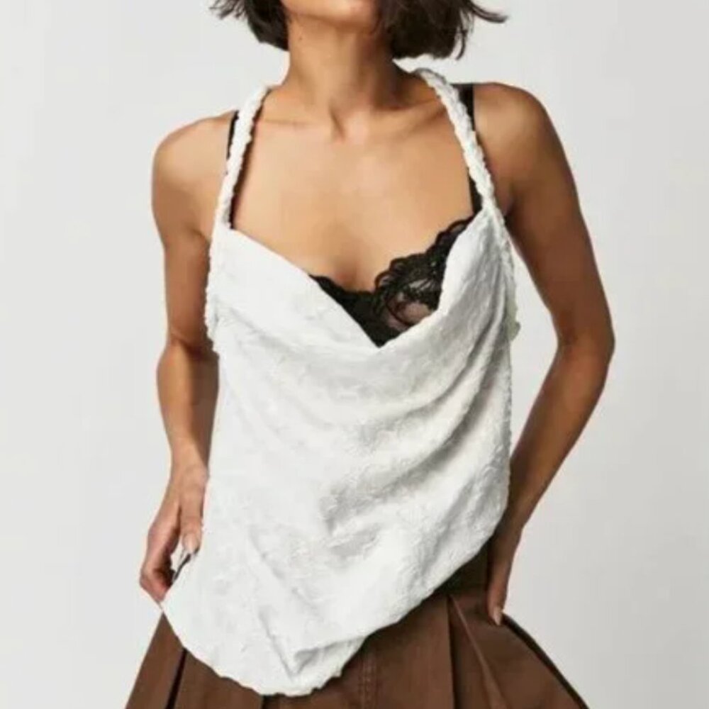 Free People MyKonos Crossback Tank Top Size S White Textured Sleeveless
